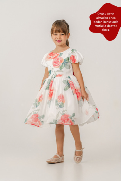 Eray Kids Girl's Rose Patterned Fluffy Tutu Evening Dress