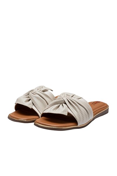 UrbanShoes Saboți damă din piele naturală - 4040 Bej Box Perforat