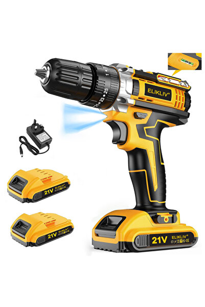 Elikliv 21V Cordless Drill Driver Kit with Storage Case, 2 Batteries & Charge...