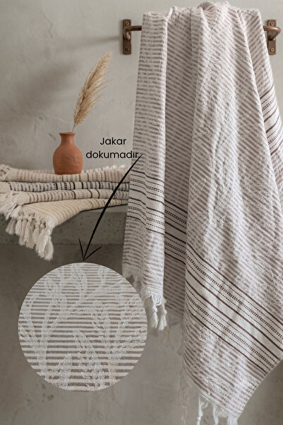 Sevim 100% bumbac, jacquard cu frunze, prosop de plajă și baie cu franjuri 90...