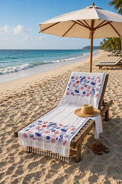 ELY PARKER Cotton Muslin Peshtamal Beach Towel with Patterned Tassels, Lightw...