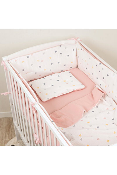 Kidizi Lenjerie patut bebe 120x60 cm Color Hearts din muselina dubla 5 piese ...