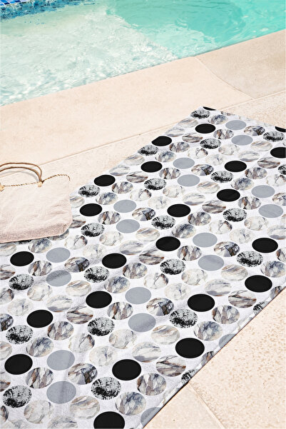 Evimde Bambaşka Marble Textured Polka Dot Modern Beach Towel - Minimalist Gra...