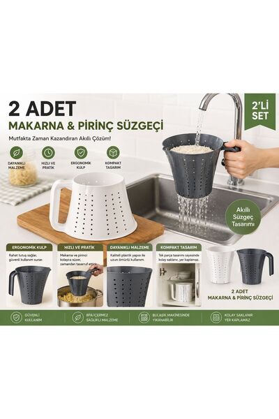 QesQin Set of 2 Pasta and Rice Strainers – Practical Kitchen Strainer with Er...
