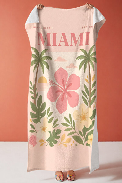 Evimde Bambaşka Prosop de plajă cu flori tropicale Miami Palm - Prosop de pla...