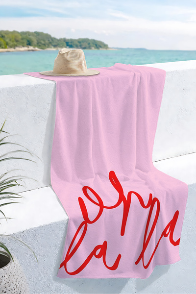 Evimde Bambaşka Pink Text Detailed Beach Towel - Minimalist Pastel Red Oh La ...