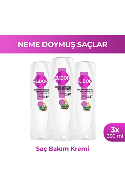 Elidor Saç Bakım Kremi Avokado ve Castor Oil Nemlendirici Etki 350 ml x3