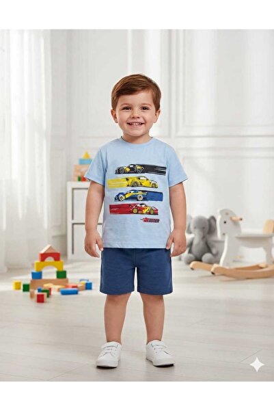 mimi little kids Car Patterned Boy's T-Shirt Shorts Summer Set