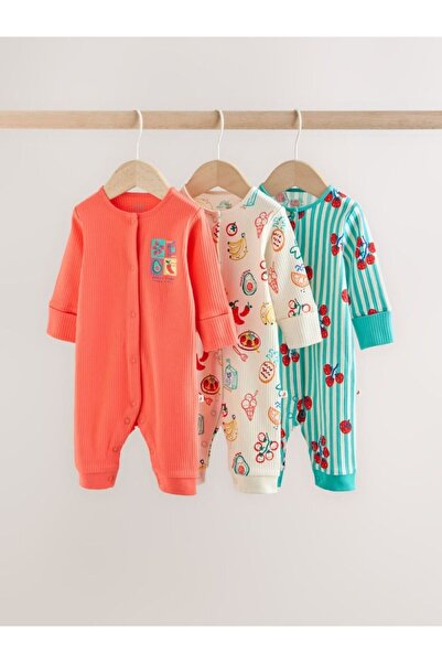 Next Baby Cotton Orange Footless 3-Piece Jumpsuit Set