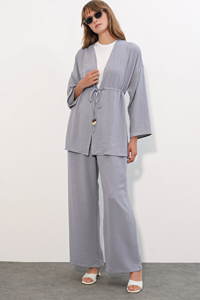 Bigdart Women's Ayrobin Kimono Pants Double Set 30101 - Gray