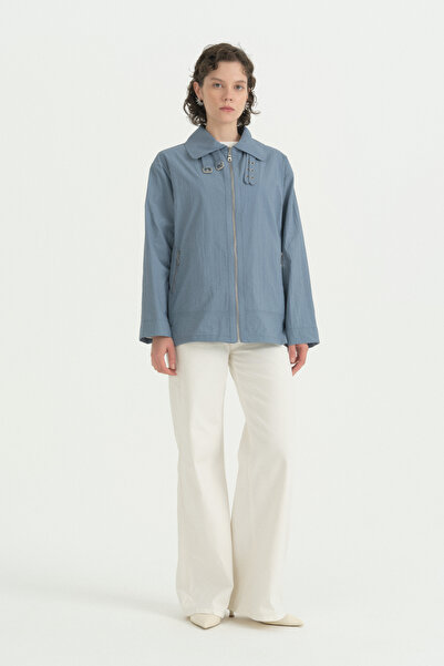 Nihan Jacket with Belt Detail on the Collar - Indigo