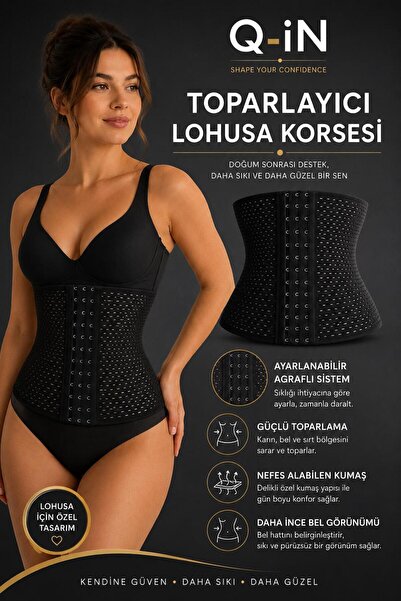 Q-İN Toparlayıcı Lohusa Korsesi Agraflı Ayarlanabilir Doğum Sonrası Karın Bel ve Sırt Toparlayıcı Nefes Alan Korse