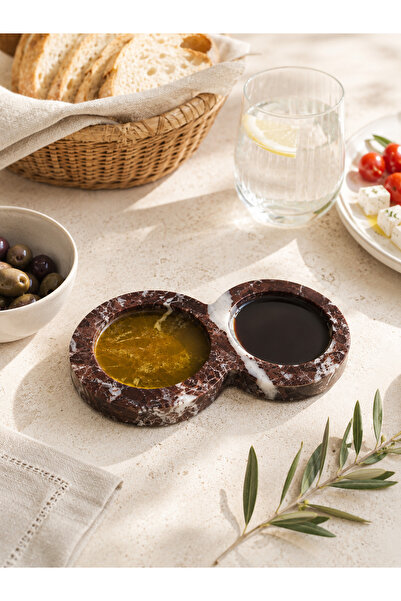 Kaan Export Natural Marble Presentation Plate Oil Tray Rosso Levento