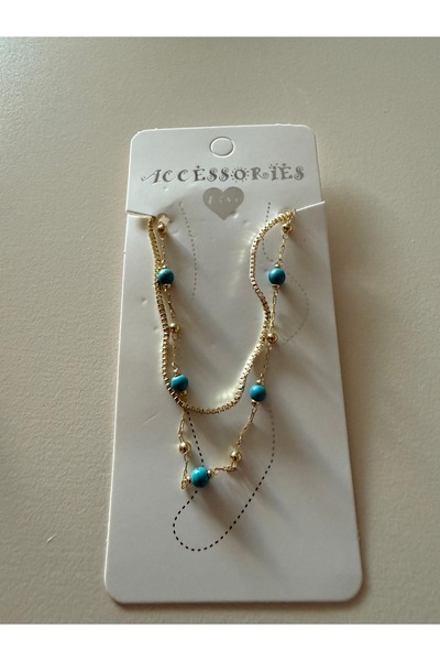 misstakıjewerly ÇELİK GOLD RENK İKİLİ MAVİ TAŞLI HALHAL