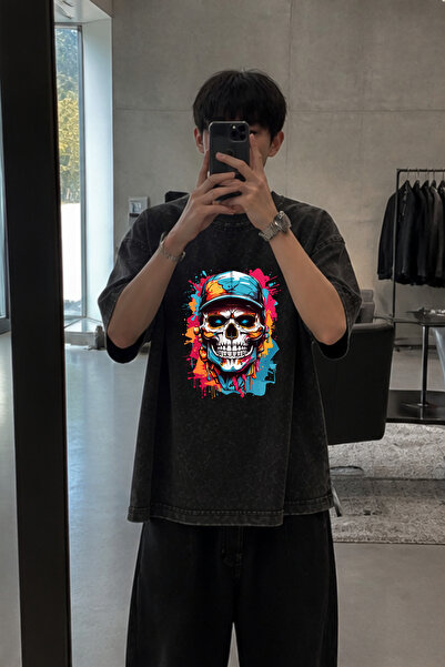 valeriae Πλενόμενο μπλουζάκι Oversize Unisex, Πλυμένο Vintage Street Style, Μ...