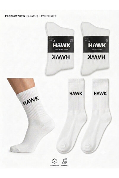 HAWK Kadın Beyaz Pamuk Tenis Model Sporcu Çorap Soket Çorap 2*3'lü Paket 6 Çi...