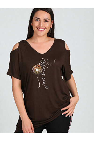 Curvy Trend Bluza sa širokim rukavima, otvorenim ramenima i V-izrezom, sa pri...
