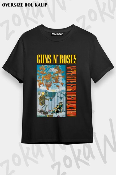 ZOKAWEAR Unisex Loose Fit Guns N Roses V39 Printed T-Shirt