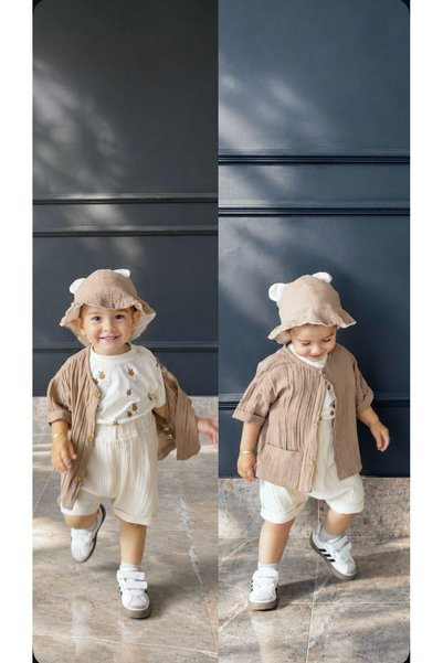 Sincabın Düşleri Welcome Baby Newborn Summer Muslin Clothing Set with Shorts and Sea Hat Gift Box