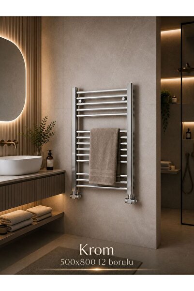 DG THERM Krom Havlupan 500x800 mm 12 Borulu Krom Renk Banyo Havlupanı