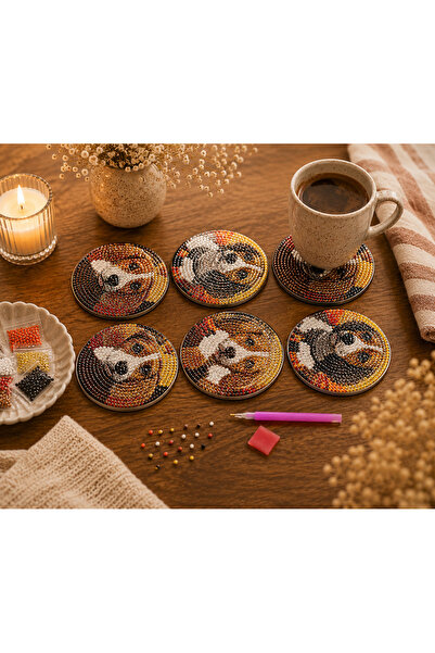 iğne izi Diamond Painting Coaster Set – 6 Pieces, Plastic Stand Included, DIY...