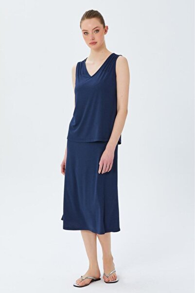 İKİLER Beli Lastikli Midi Boy Etek 026-2012