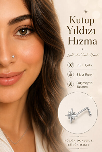 Sacce Scarves&Accessories Düşmeyen L Model Kutup Yıldızı Çelik Burun Hızması ...