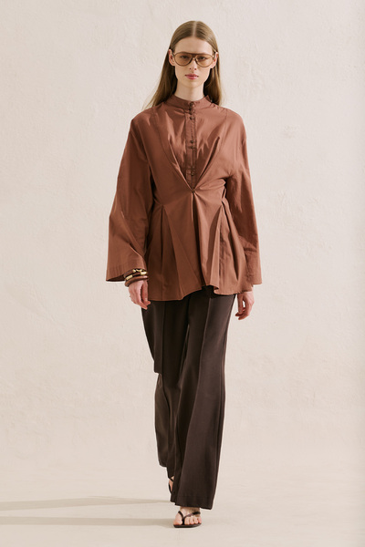 Manuka Button-Folded Shirt with Buttons, Warm Brown