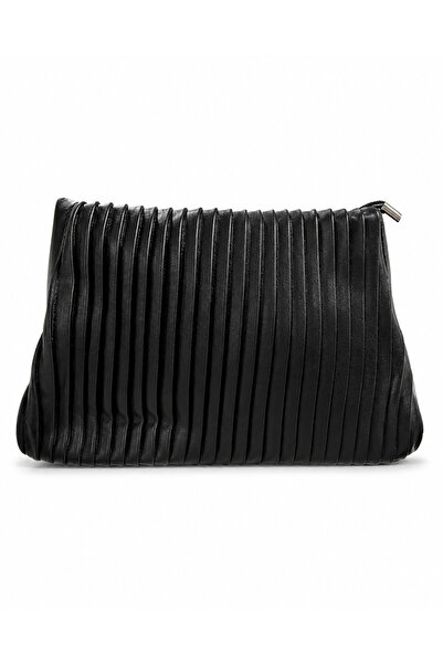 Zâna Casei Μαύρο τσαντάκι clutch με πλισέ σχέδιο και κλείσιμο με φερμουάρ