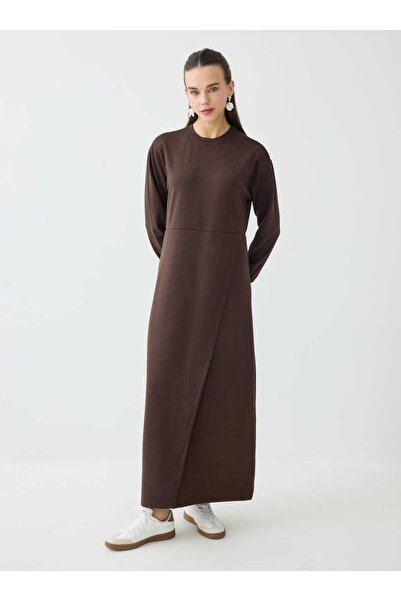Refka Oysho Kumas Basic Tesettür Dress - Brown -
