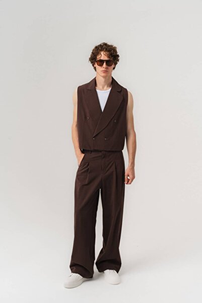 go gang own Venice Buttoned Double-Breasted Vest and Elastic Waist Fabric Tro...