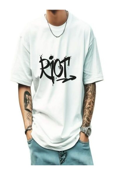 vorena Oversize White Printed T-Shirt