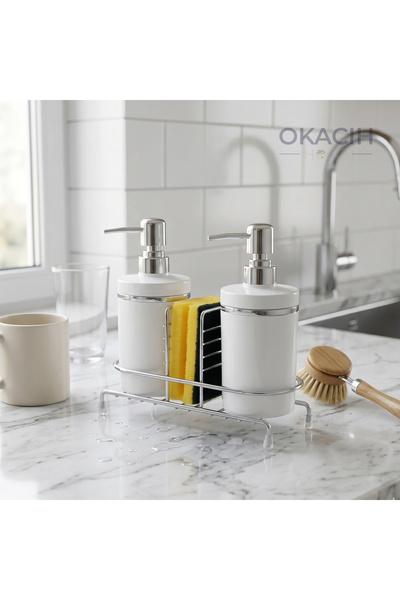 okacih Kitchen Countertop Double Soap Dispenser and Sponge Holder Set - Luxur...