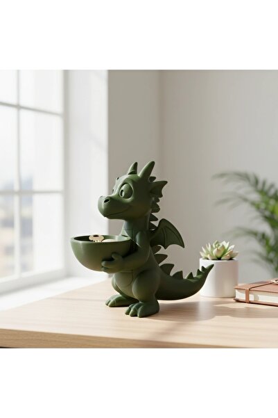 OEM Figurină Decorativă Dragon cu Mini Bol pentru Obiecte Mici - Olive green ...