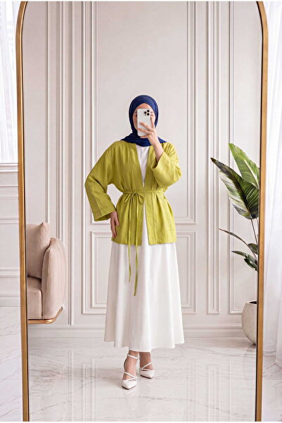 MİHRA STORE Eliza Wide Sleeve Strawberry Cardigan-As2444 Oil Green