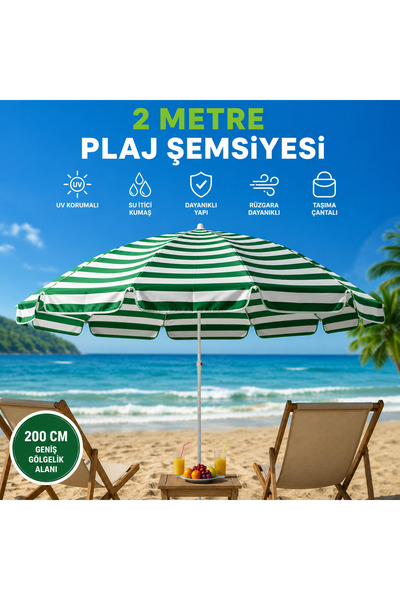 AYDINLAR STORE 2.00 Metre Yeşil Beyaz Gabardin Kumaş Plaj Şemsiyesi – Premium...