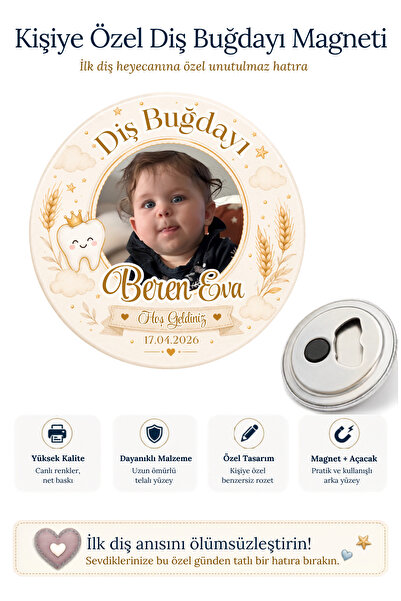 SONREYON 50 Adet Kişiye Özel Diş Buğdayı Magneti 58 mm Büyük Boy Açacaklı Buz...
