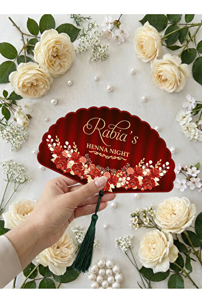 Matbaagraf Kişiye Özel İsimli Kına Gecesi / Bride To Be Yelpaze Davetiyesi - ...