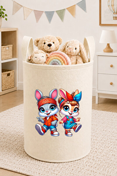 Trend Sizde Double Rabbit Printed Toy Basket 50X40 cm Baby and Children's Roo...
