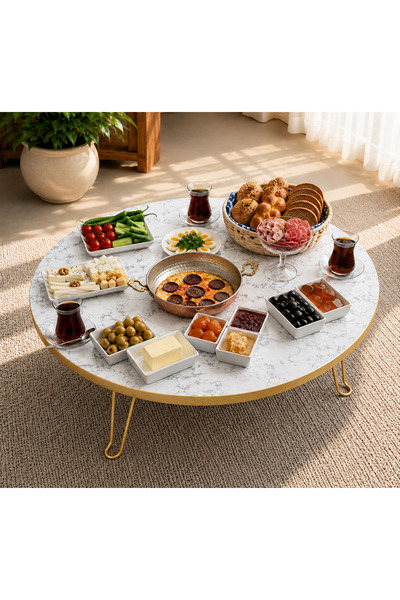 VALU HOME 90 Cm Yuvarlak Yer Sofrası Katlanabilir Hamur Açma ve Kahvaltı Masa...