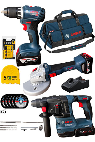 Bosch PRO GSR18V45+GWS18V +GBH18V22+3x4Ah+GAL18V40 Profesyonel 3'lü Makine Se...