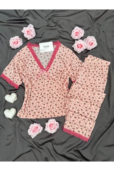 Lena Homewears Women's Patterned Short Sleeve Report Pajama Set