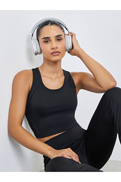 Styli Black Reflective Stripe Racerback Sports Bra - Medium Support