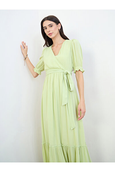 Styli Green Wrap Front A-Line Maxi Dress