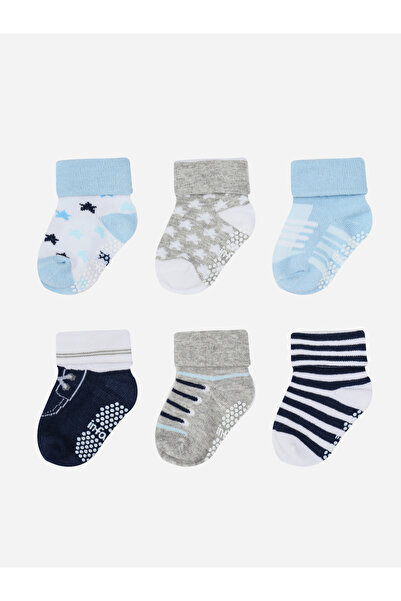 Infancie By Styli Pack of 6 - Baby Cotton Anti Slip Turn Head Socks 0-6M