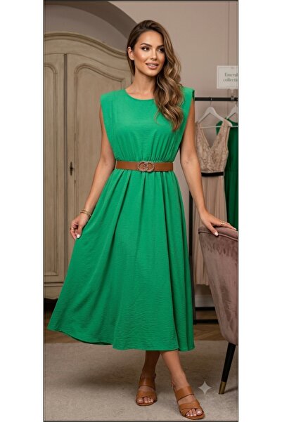 MODA Rochie aerobică verde, căptușită cu burete, fără mâneci, cu talie elasti...