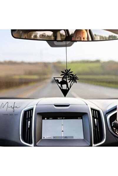 Mirfa Rearview Mirror Hanging Pendant - Wood - Black (Camel & Palm Trees in T...