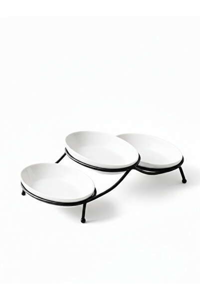Shallow By Styli 3-Piece Oval Serving Bowls with Metal Stand, 18cm