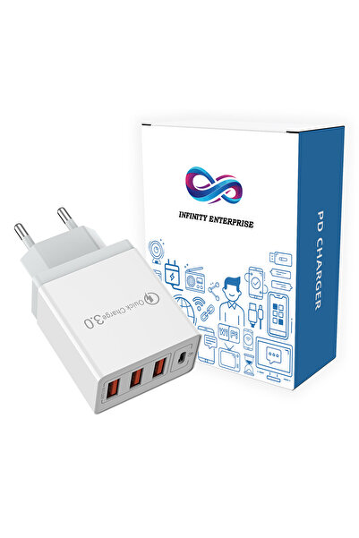 Infinity Enterprise Φορτιστής τοίχου, 4 θύρες, 3 x USB και 1 x USB-C, 32W, λευκό