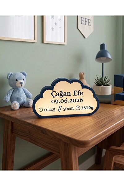 3DcraftTr Kişiye Özel Bebek Doğum Bilgili Bulut Gece Lambası - İsimli Bebek O...